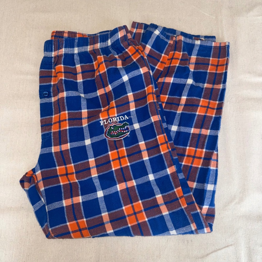 Florida Gators NCAA Plaid Lounge Pajama Pants Blue Orange Men Large DIY Cut Offs